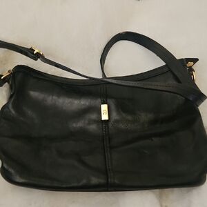 Etienne Aigner Black Leather Shoulder Bag with Gold Accent